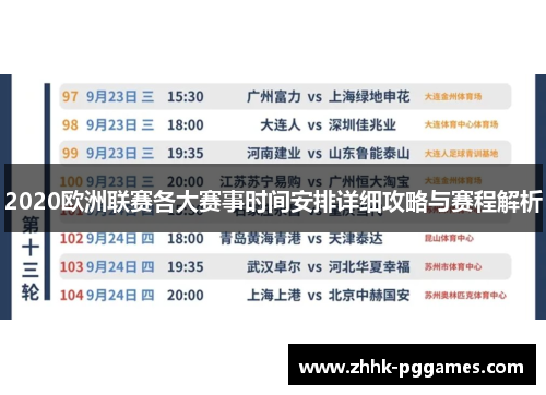 2020欧洲联赛各大赛事时间安排详细攻略与赛程解析 2020欧洲联赛各大赛事时间安排详细攻略与赛程解析